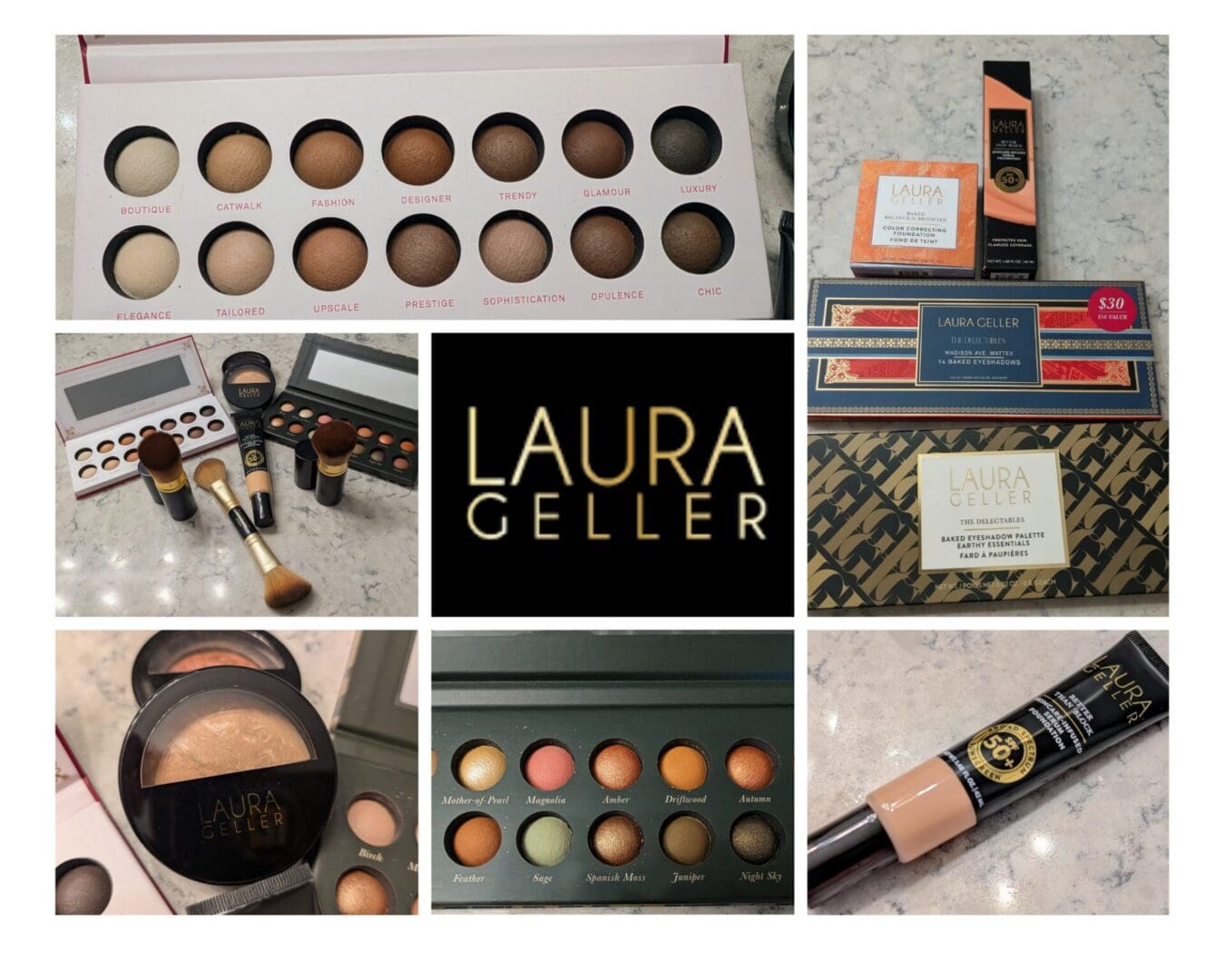 Makeup products and palettes on display.