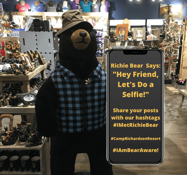 Bear statue inside a souvenir shop.