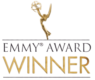 Emmy Award Winner text with trophy.