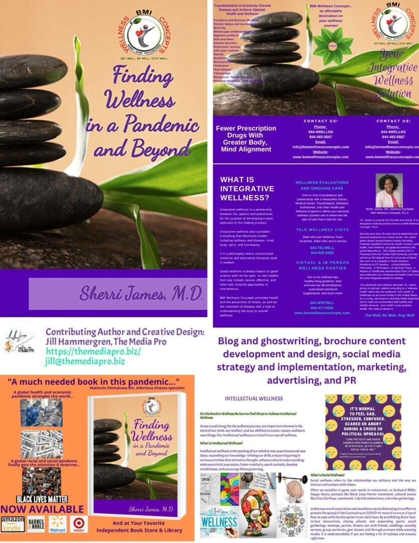 A collage of brochures and ads for wellness